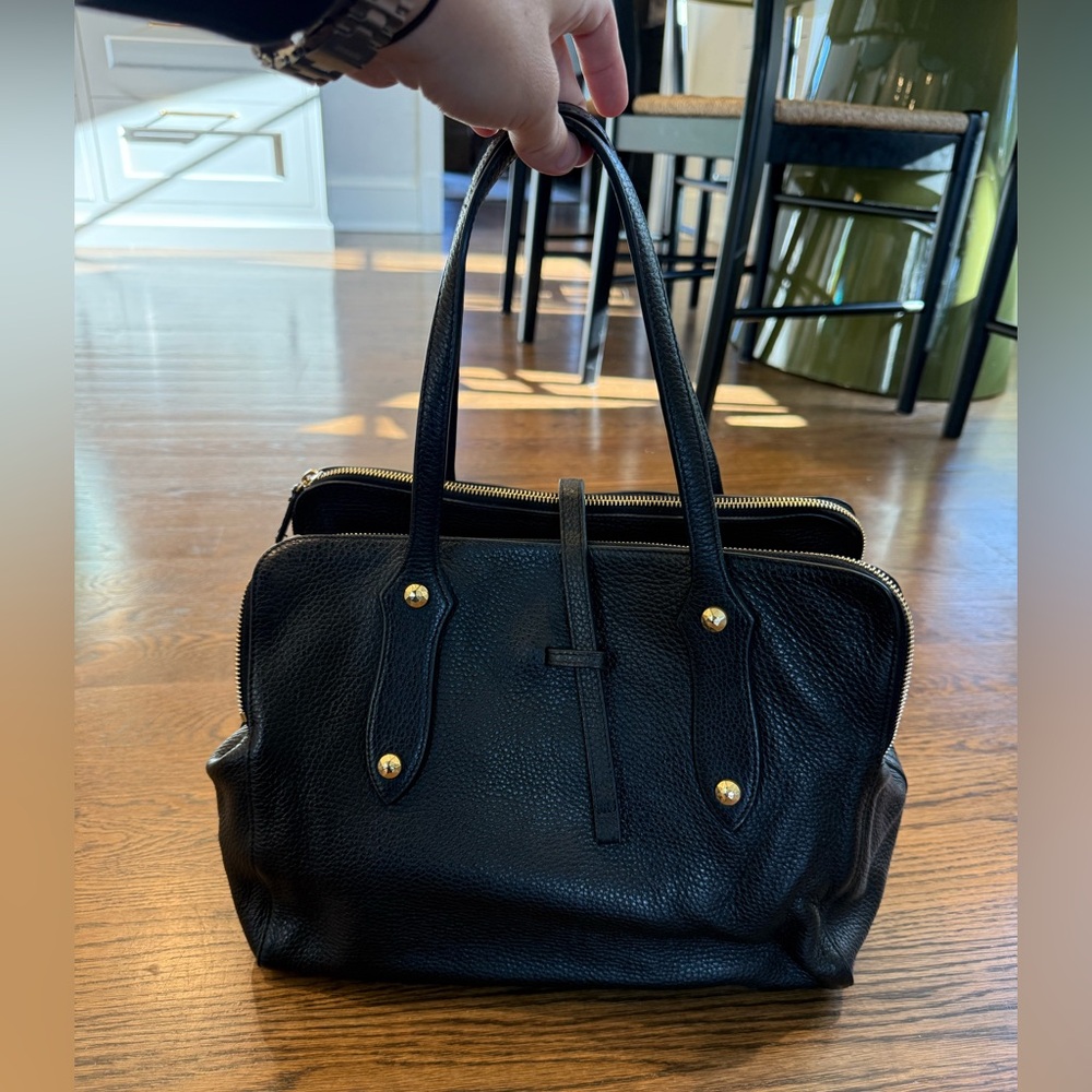 Annabel Ingall Black Leather Handbag with Gold Hardware